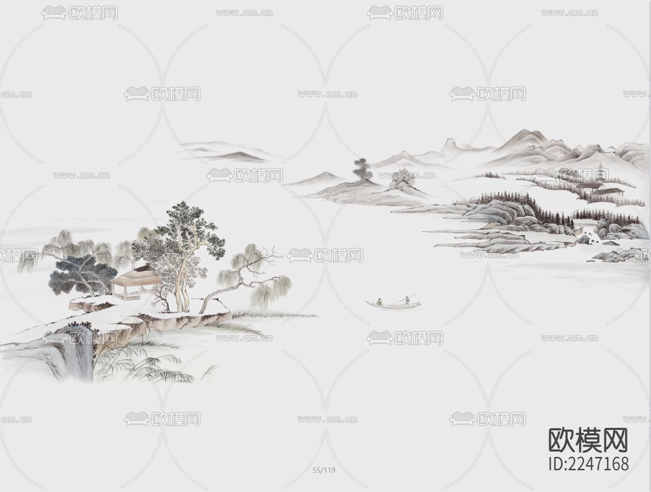 中式古典壁画墙布下载（渲染图7）