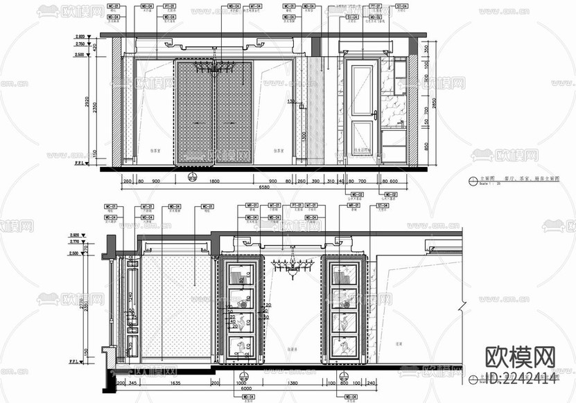 300㎡家裝大平層CAD施工圖 私宅 平層 家裝 樣板房下載(渲染圖8)
