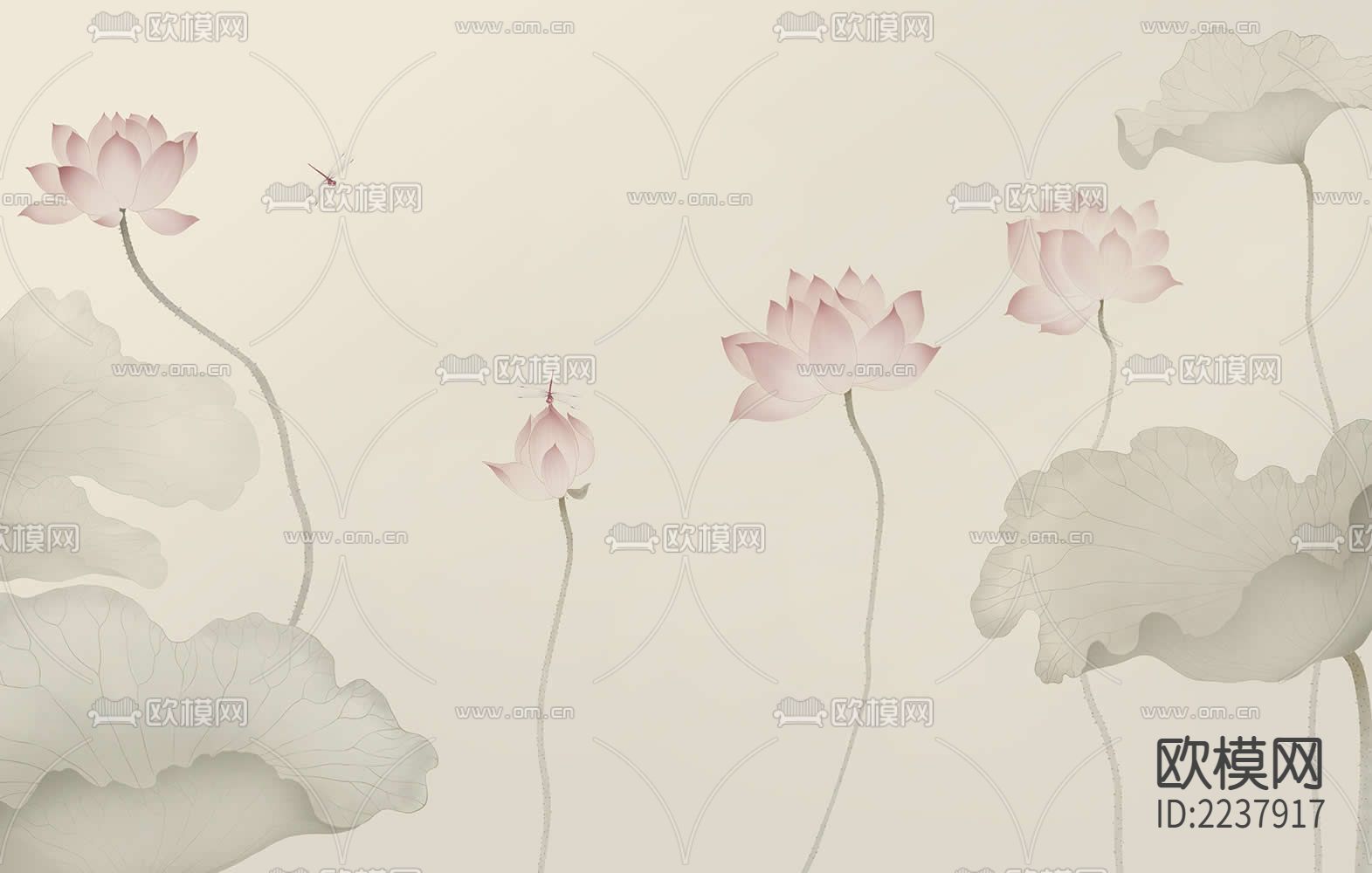 华琴壁画-新中式荷花壁画下载