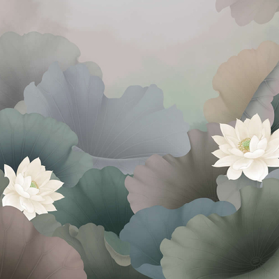  华琴壁画-新中式荷花壁画 