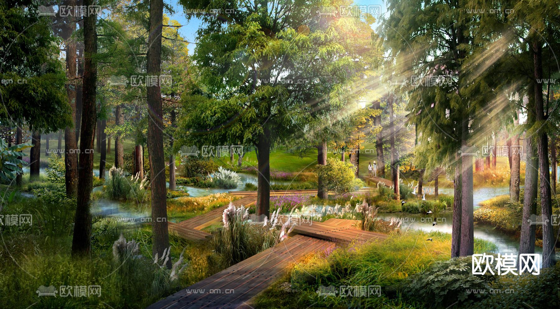 现代森林丛林景观psd下载_ID12078300_3dmax免费模型-欧模网