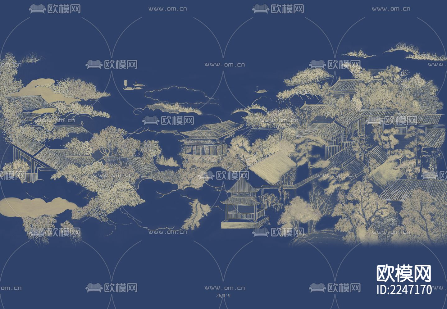 新中式古典壁画墙布下载（渲染图8）