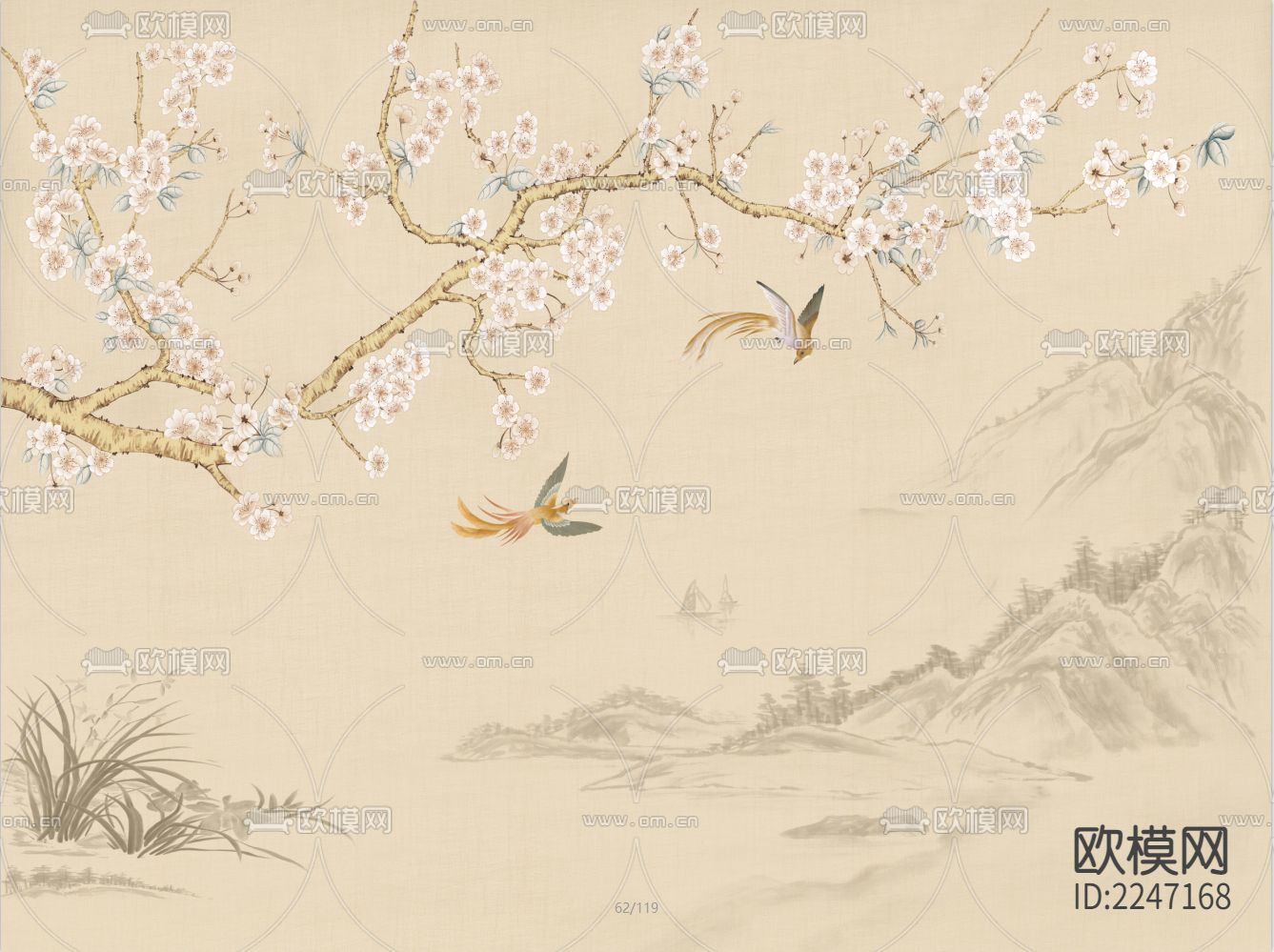 中式古典壁画墙布下载（渲染图10）