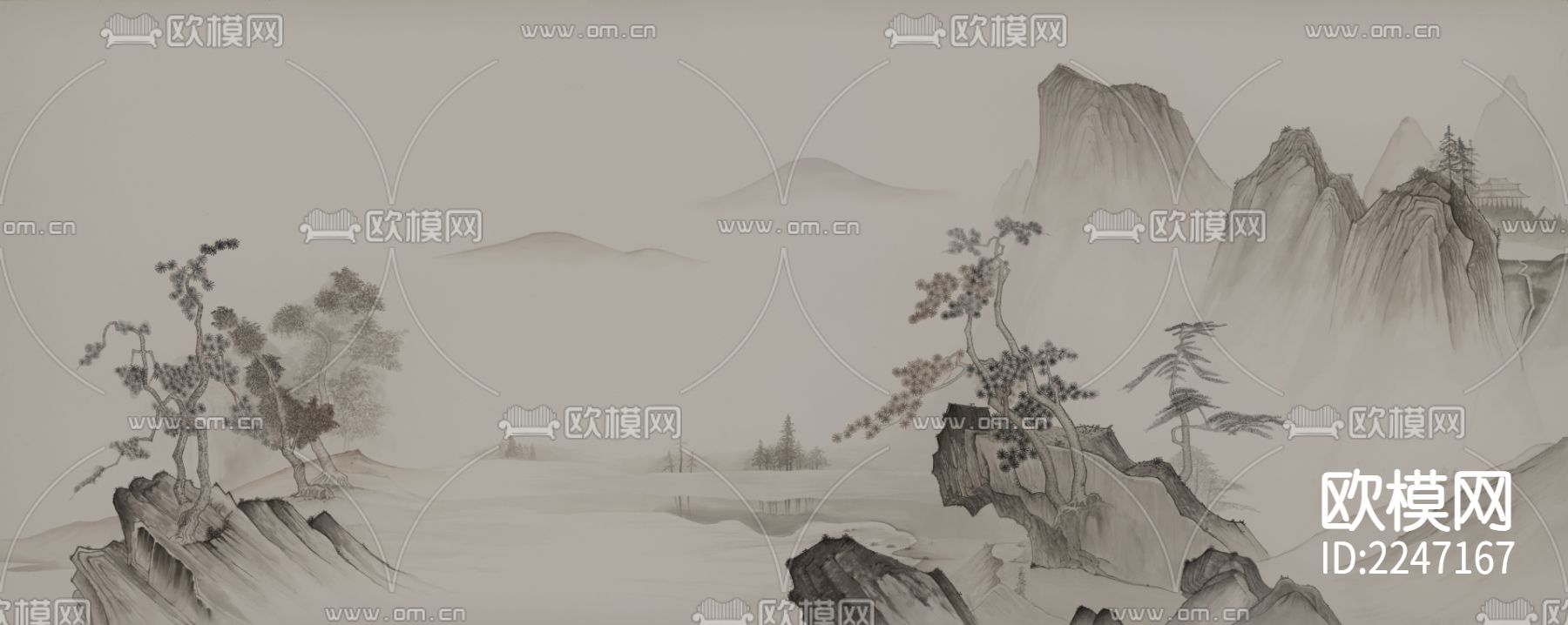 中式古典壁画墙布下载（渲染图7）