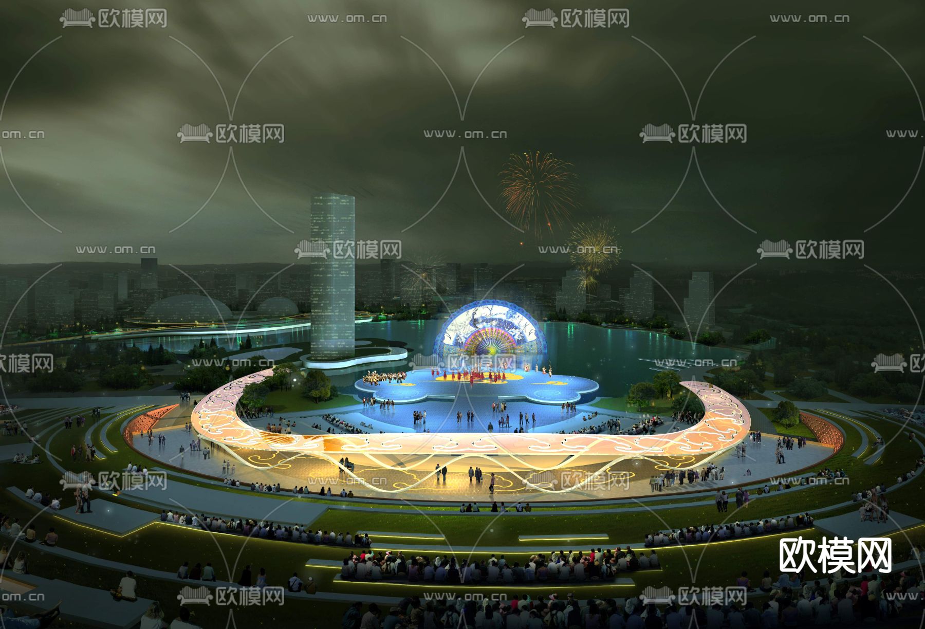 现代广场表演园林景观psd下载