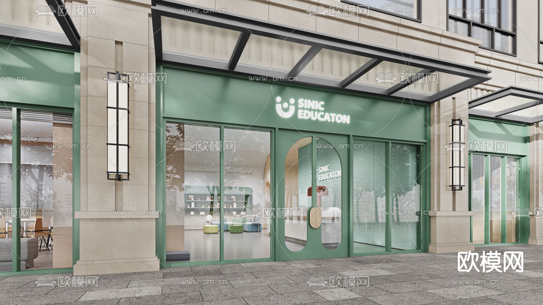 现代培训机构门头3d模型下载