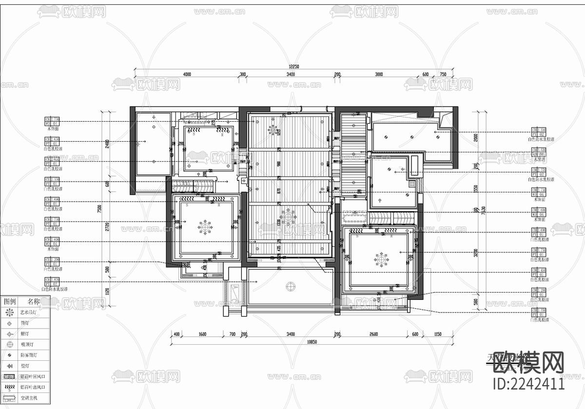 90㎡家装样板房CAD施工图 私宅 平层 家装 样板房下载（渲染图4）
