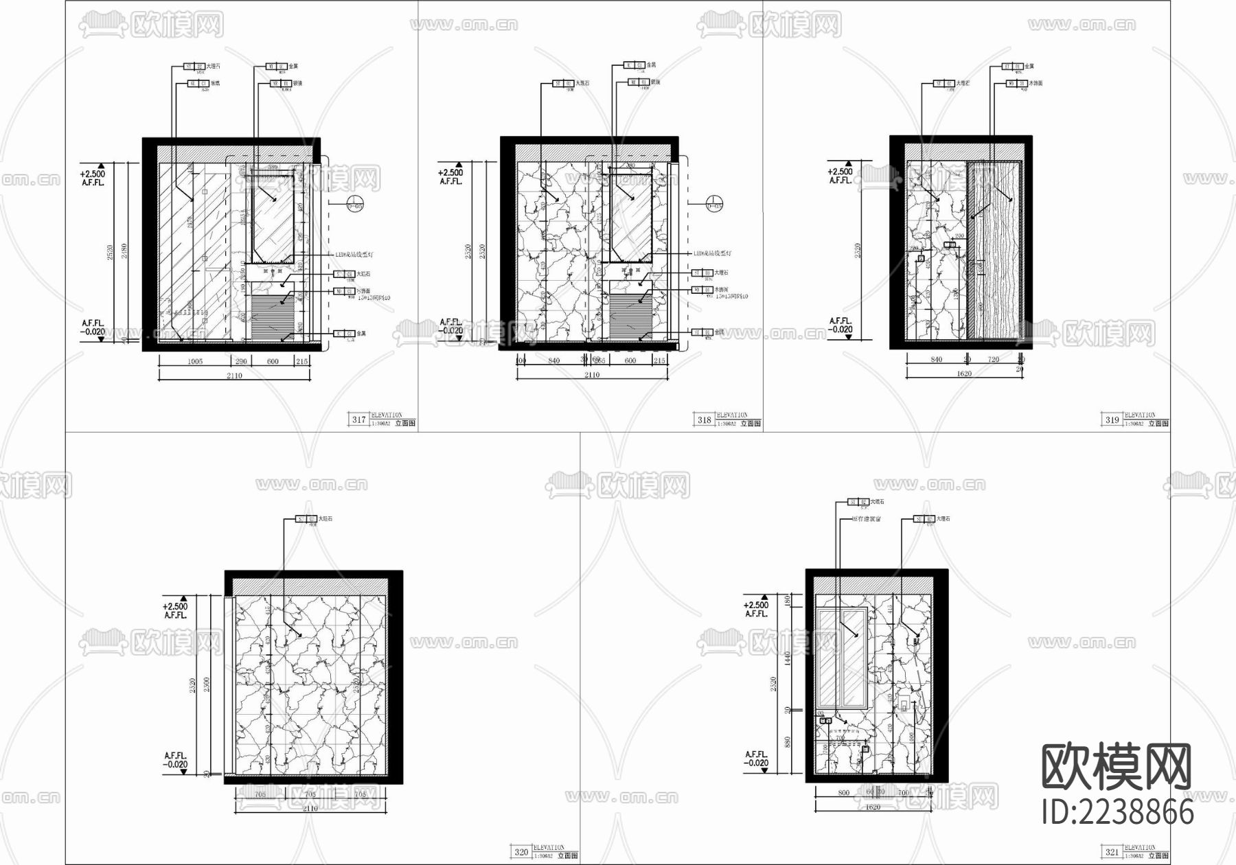110㎡三居室家装样板房CAD施工图  私宅 平层 家装下载（渲染图5）
