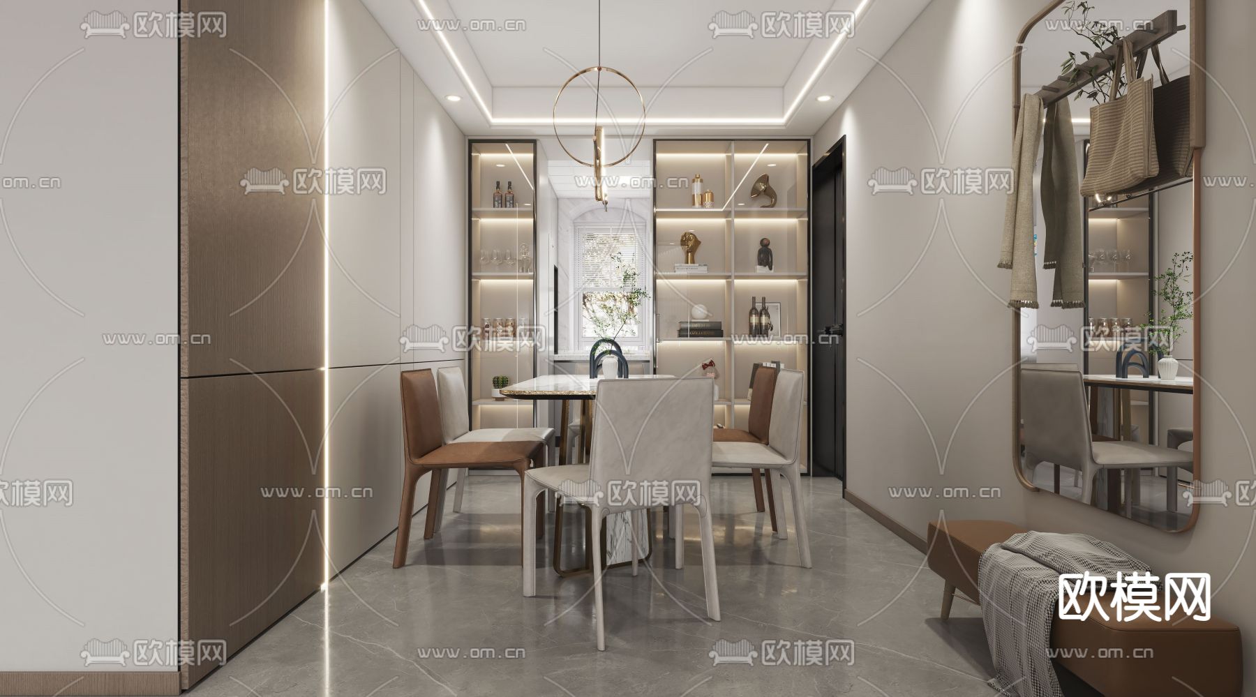 现代轻奢客餐厅3d模型下载（渲染图4）