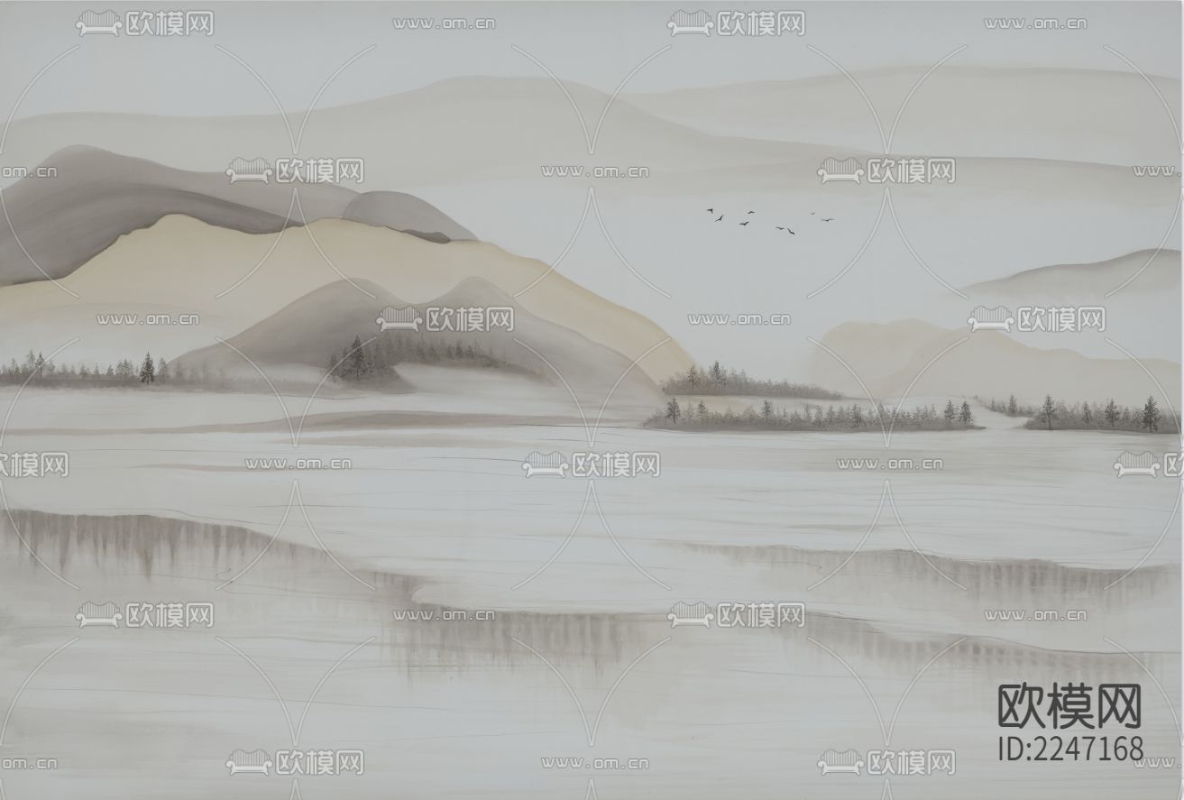 中式古典壁画墙布下载（渲染图9）