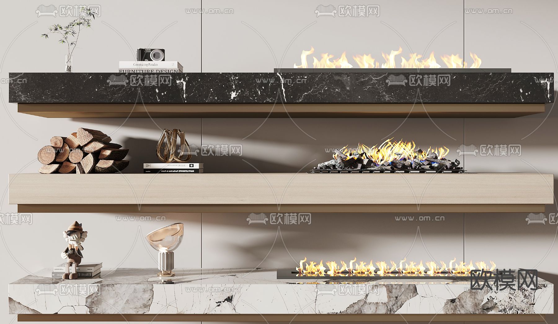现代壁炉3d模型下载
