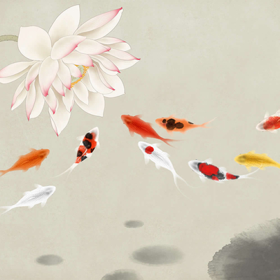  华琴壁画-新中式荷花壁画 