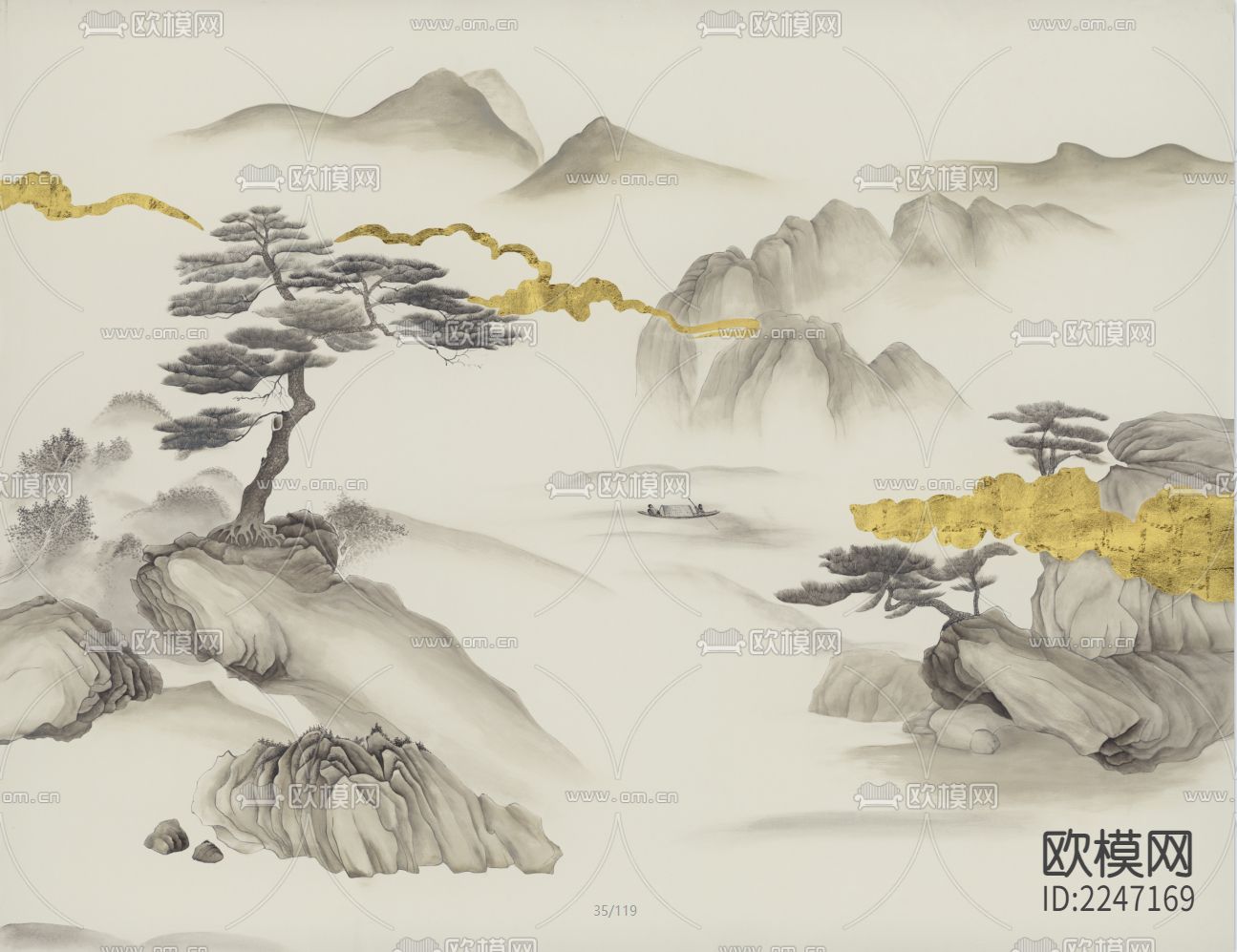 新中式古典壁画墙布下载（渲染图9）