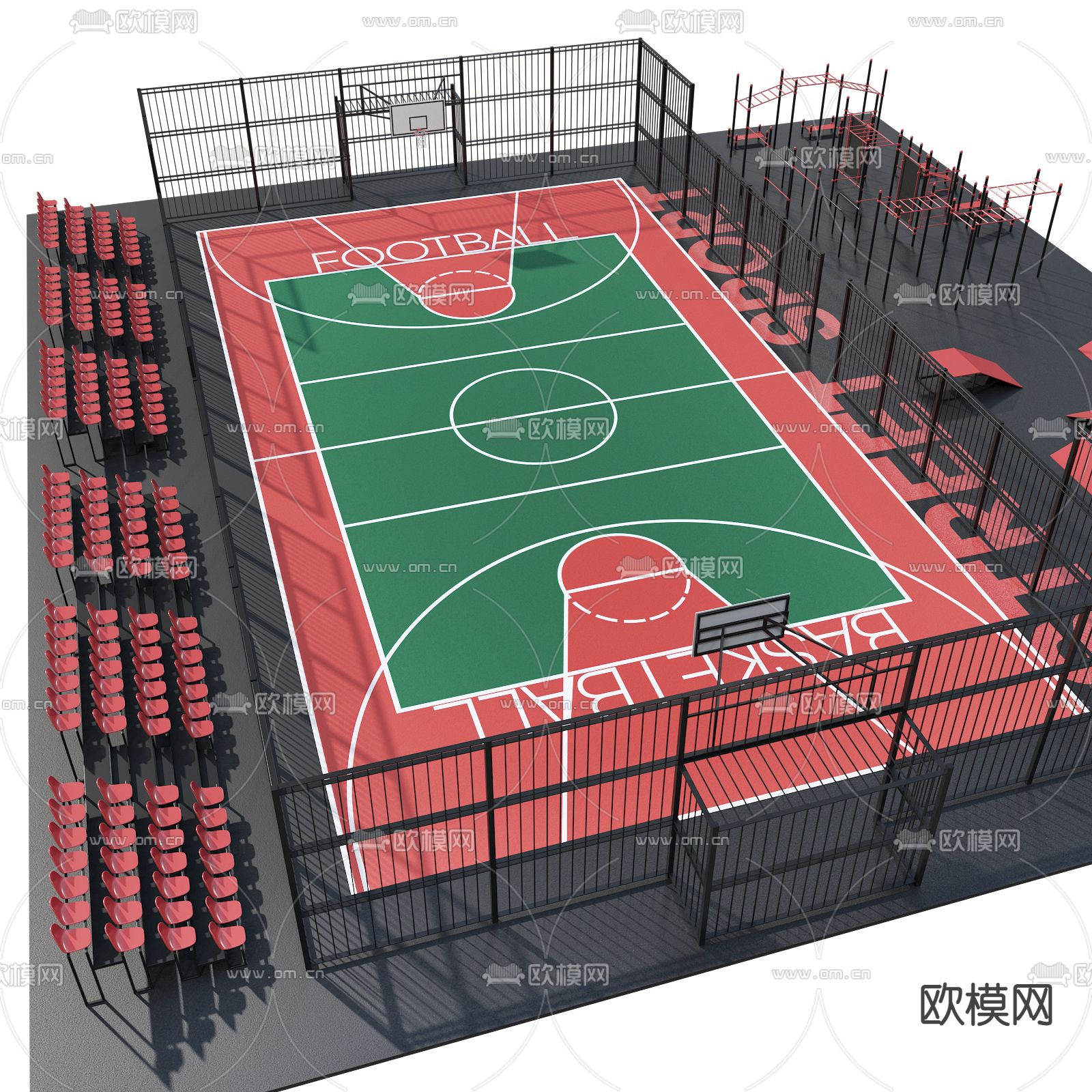 现代篮球场运动场3d模型下载（渲染图5）
