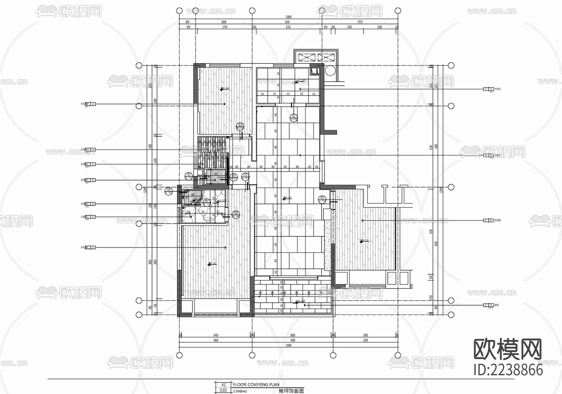 110㎡三居室家装样板房CAD施工图  私宅 平层 家装下载（渲染图3）