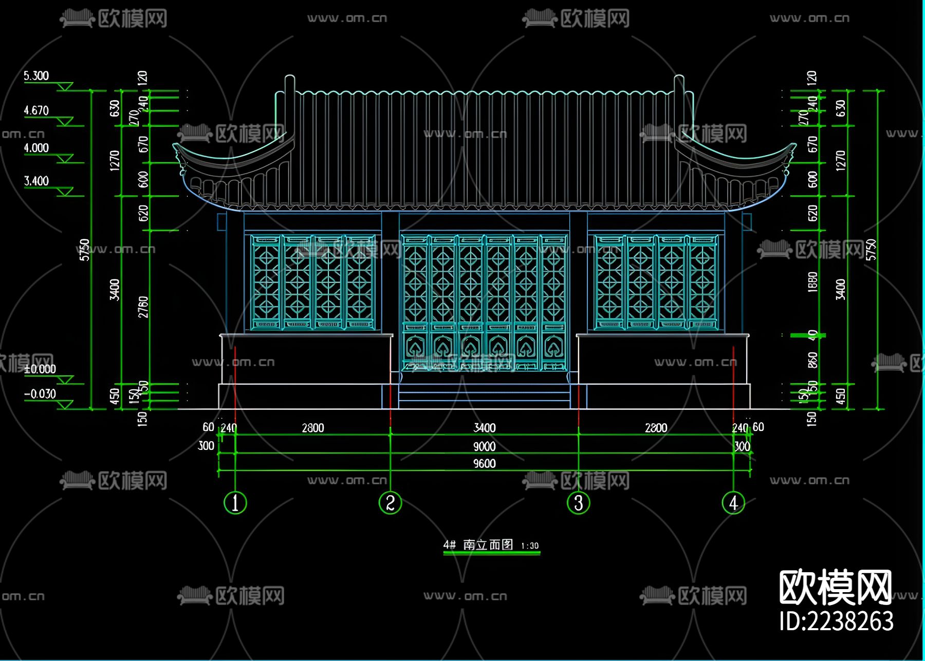 古建寺庙CAD图纸下载（渲染图4）