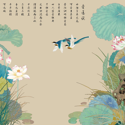  华琴壁画-新中式荷花壁画 