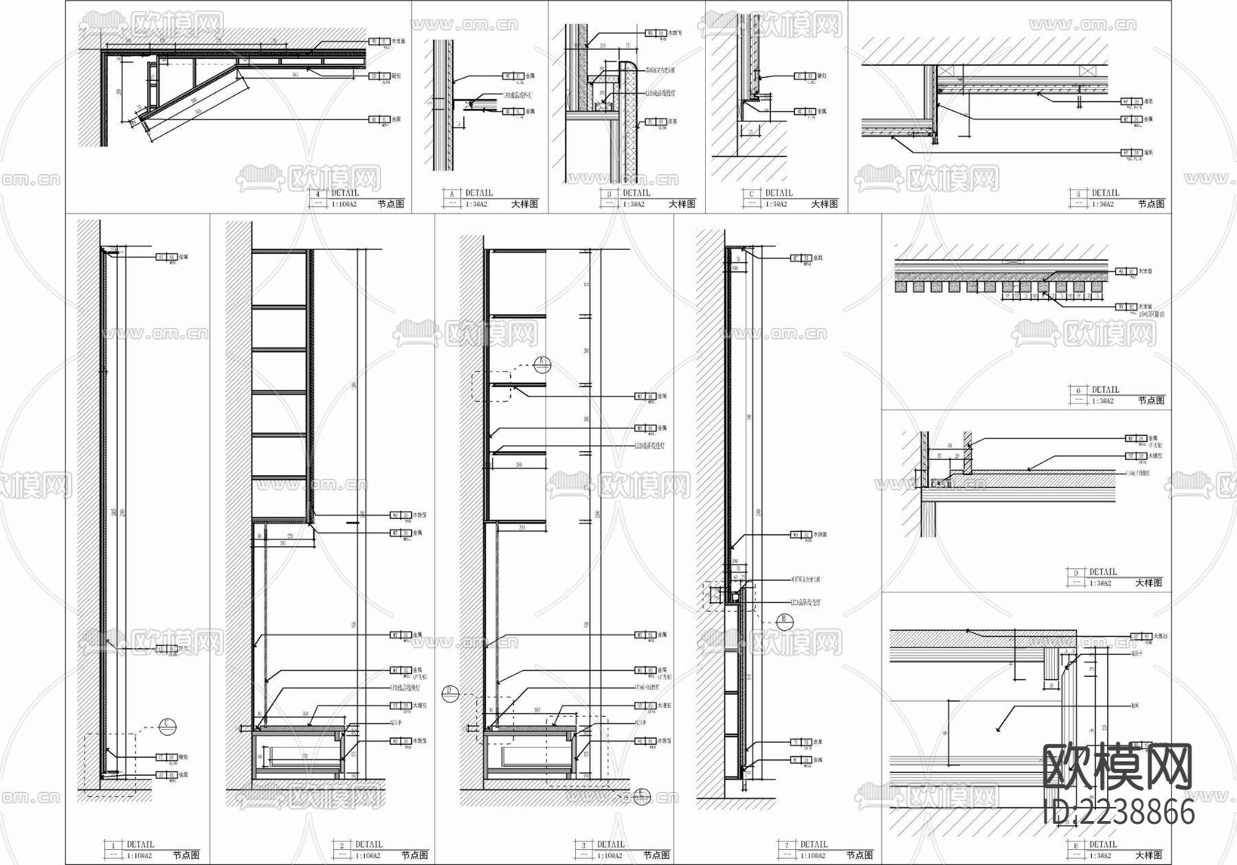 110㎡三居室家装样板房CAD施工图  私宅 平层 家装下载（渲染图8）
