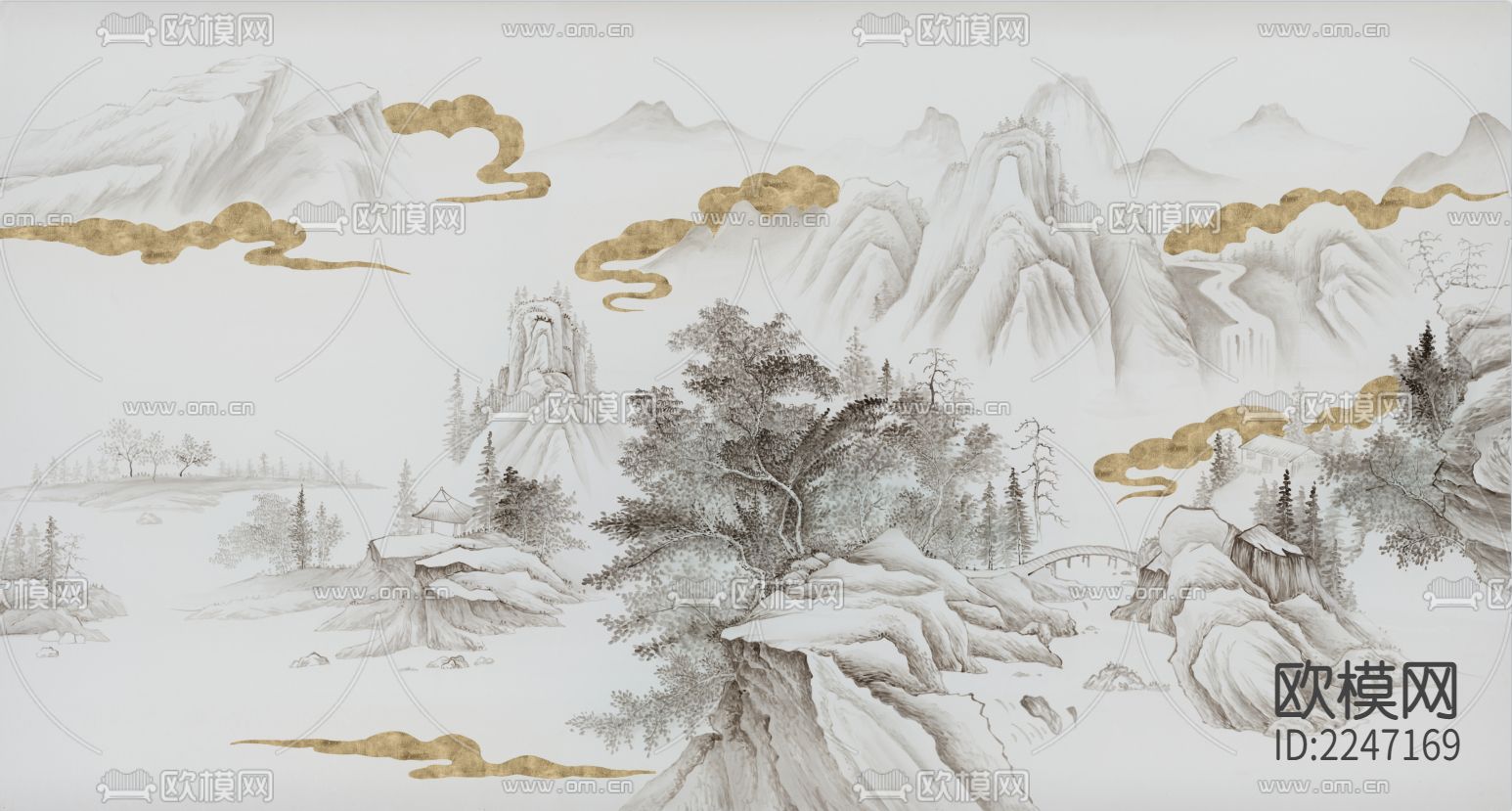 新中式古典壁画墙布下载（渲染图10）