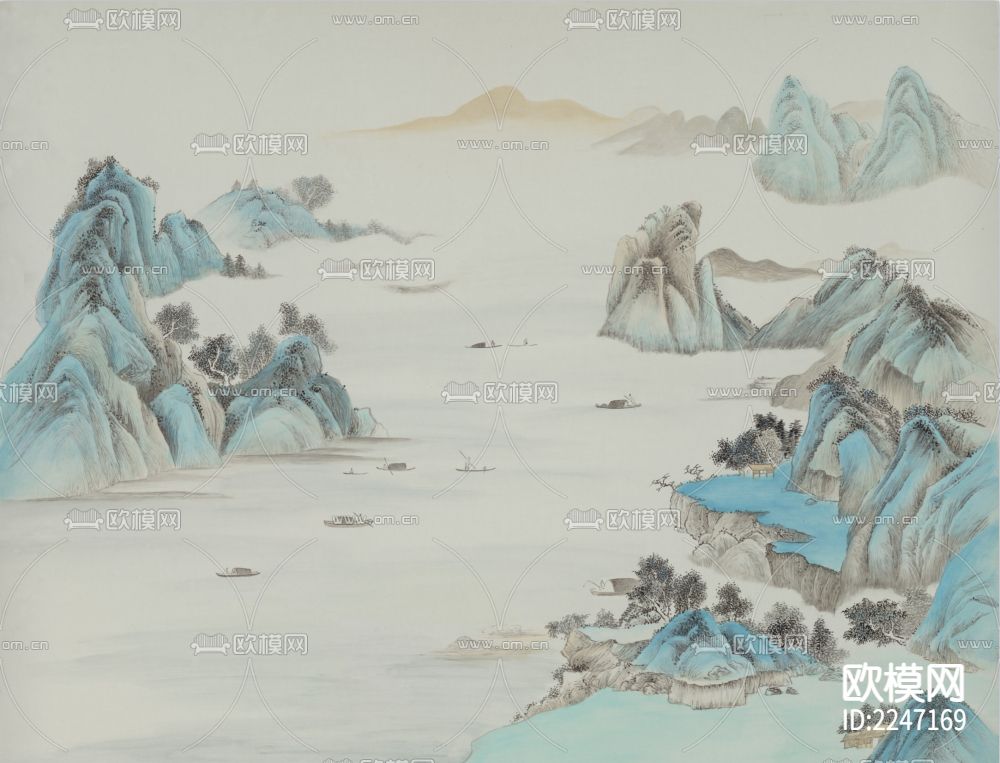 新中式古典壁画墙布下载（渲染图4）