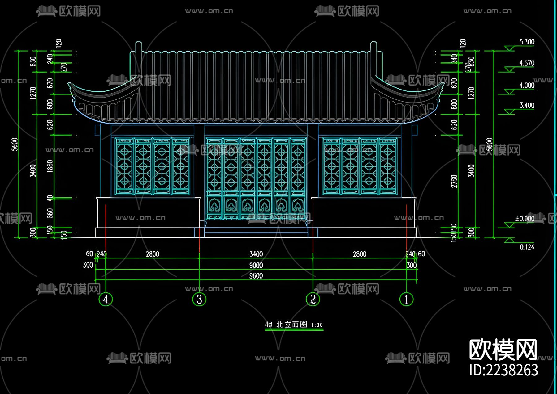古建寺庙CAD图纸下载（渲染图3）