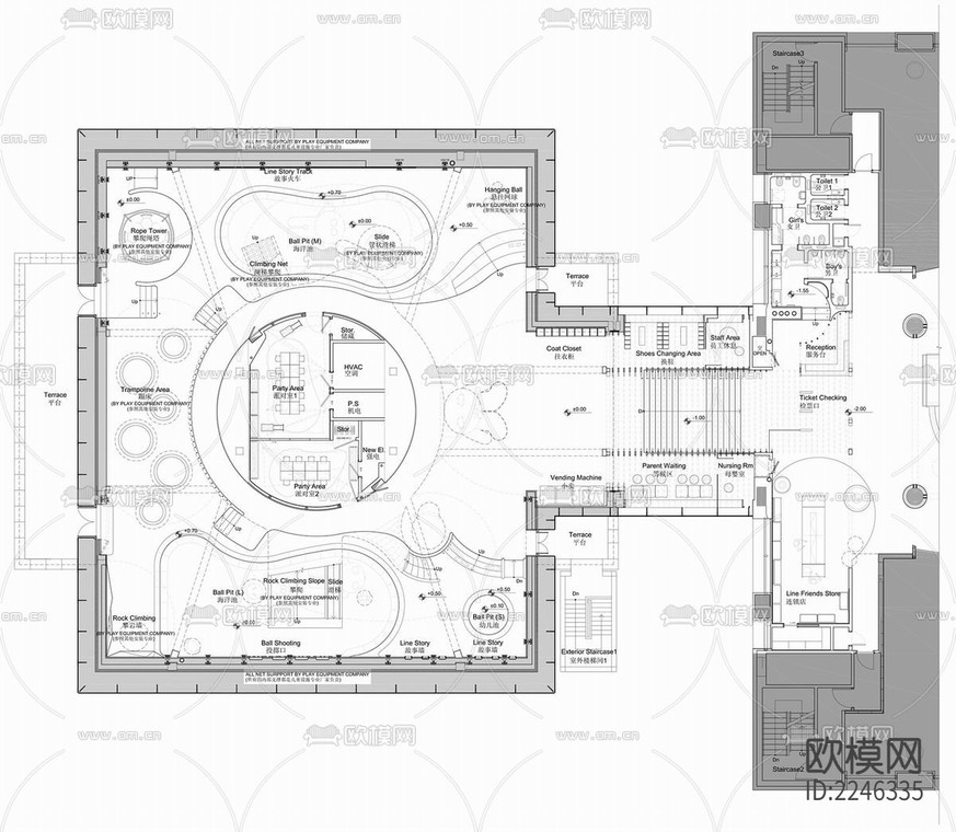儿童室内游乐园CAD施工图+效果图+物料表 儿童体验区 游-免费3dmax模型库-欧模网