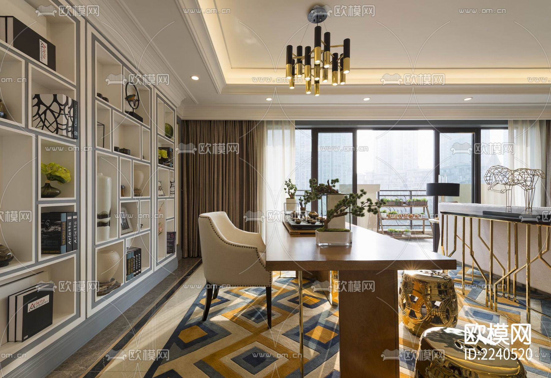 300㎡美式轻奢别墅CAD平立面施工图+实景照 私宅 豪宅下载（渲染图4）