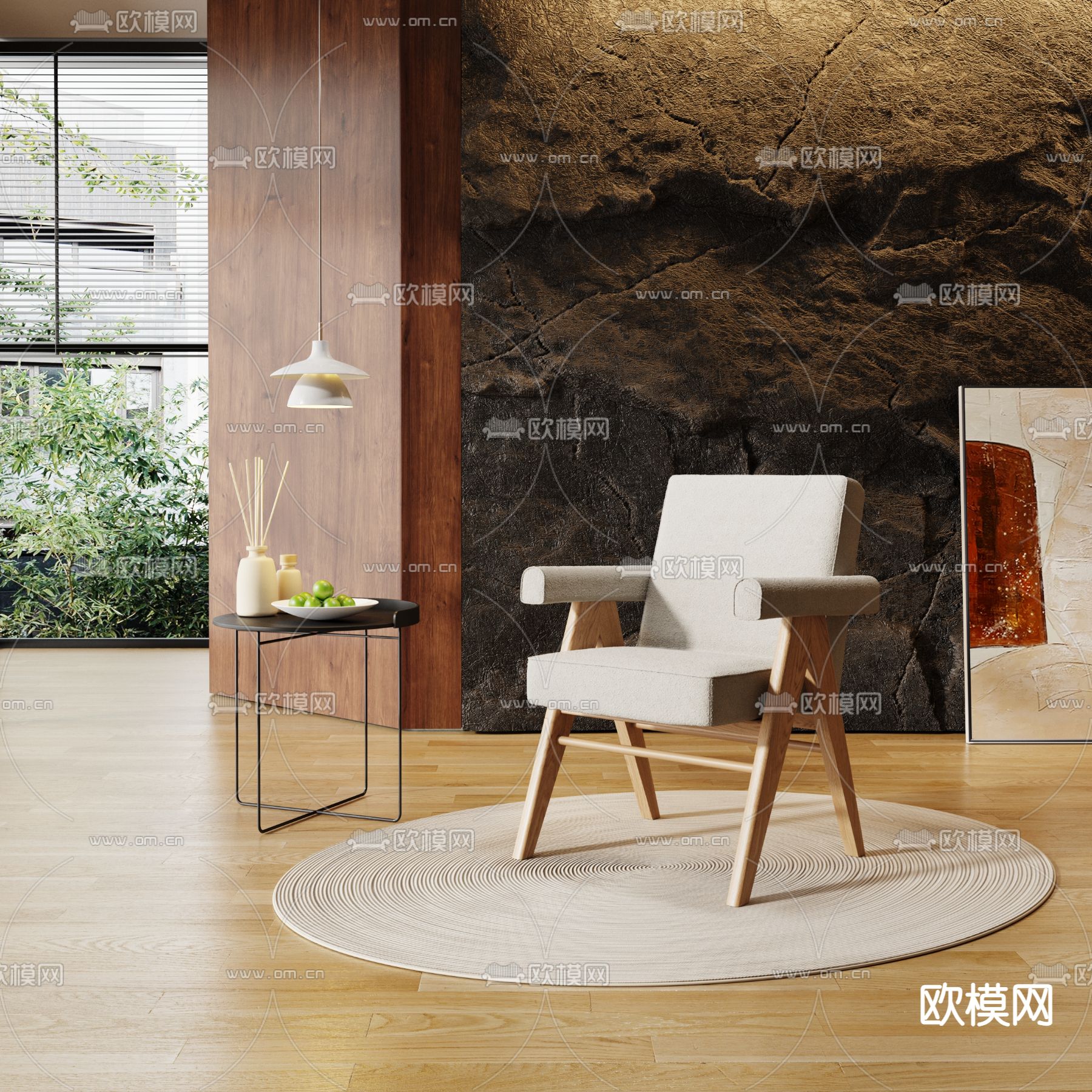 现代白色布艺休闲椅子3d模型下载_ID12076300_3dmax免费模型-欧模网