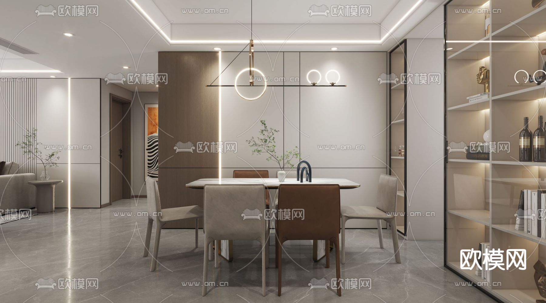 现代轻奢客餐厅3d模型下载（渲染图3）