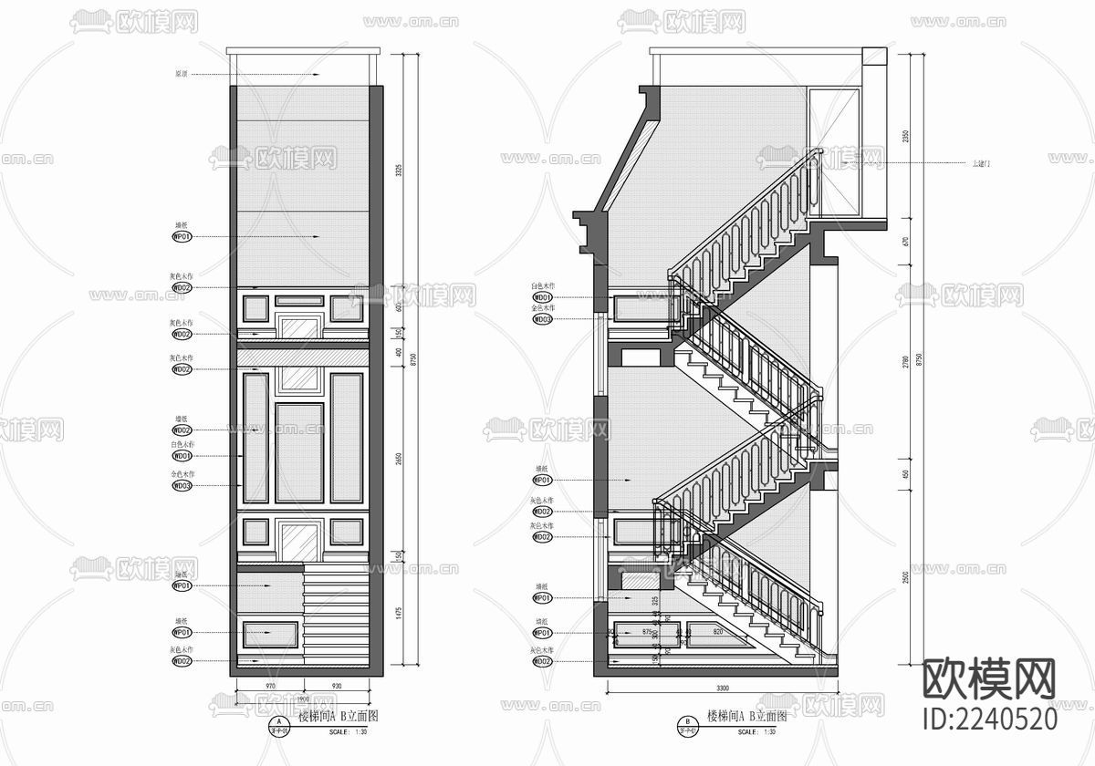 300㎡美式轻奢别墅CAD平立面施工图+实景照 私宅 豪宅下载（渲染图10）