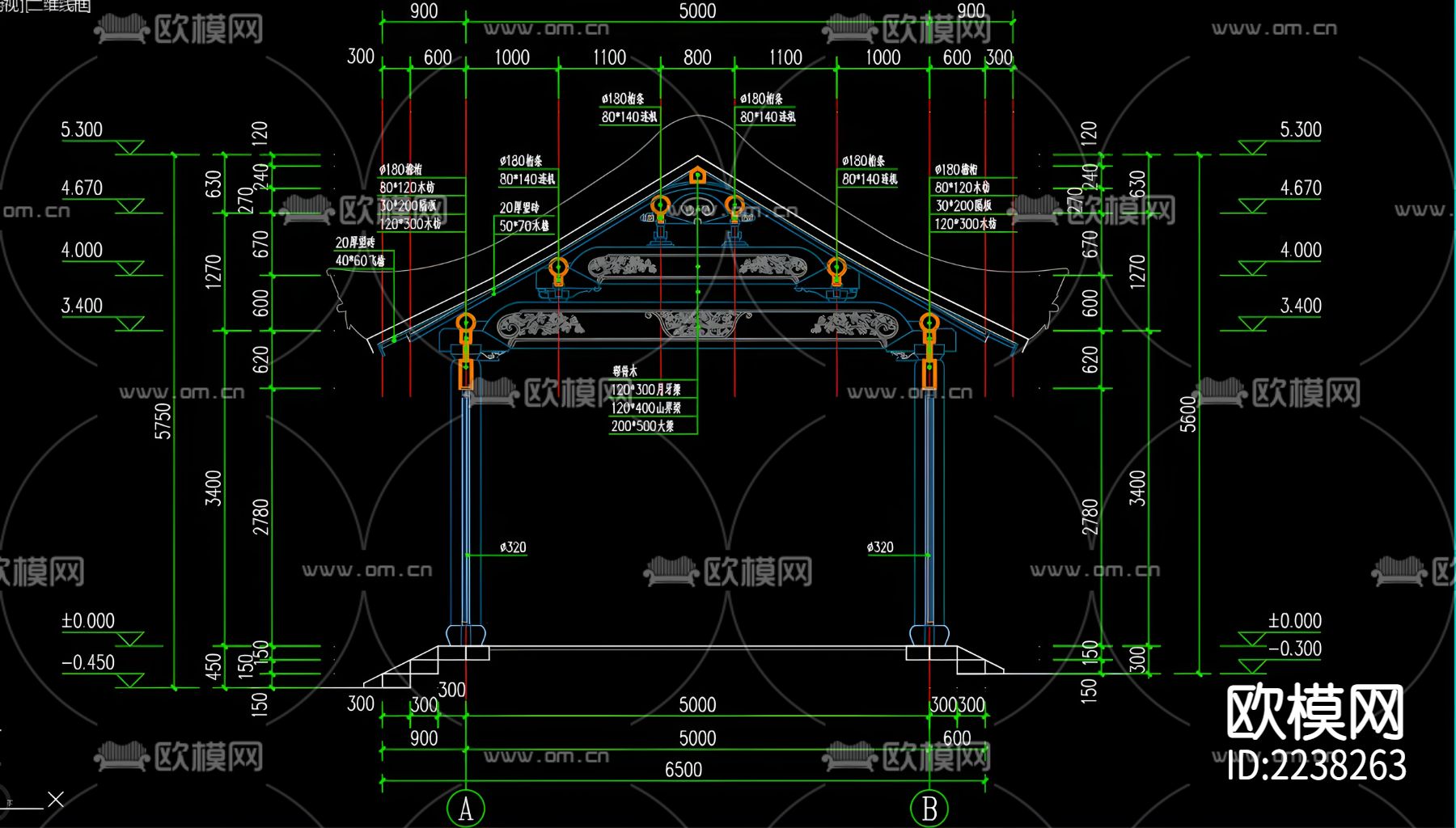 古建寺庙CAD图纸下载（渲染图6）