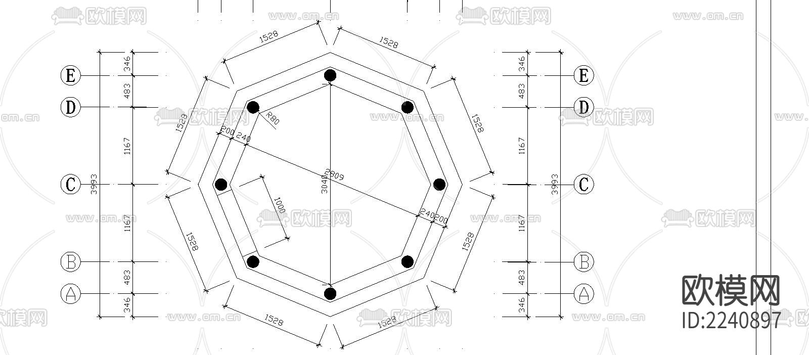 经典八角亭施工图下载（渲染图2）