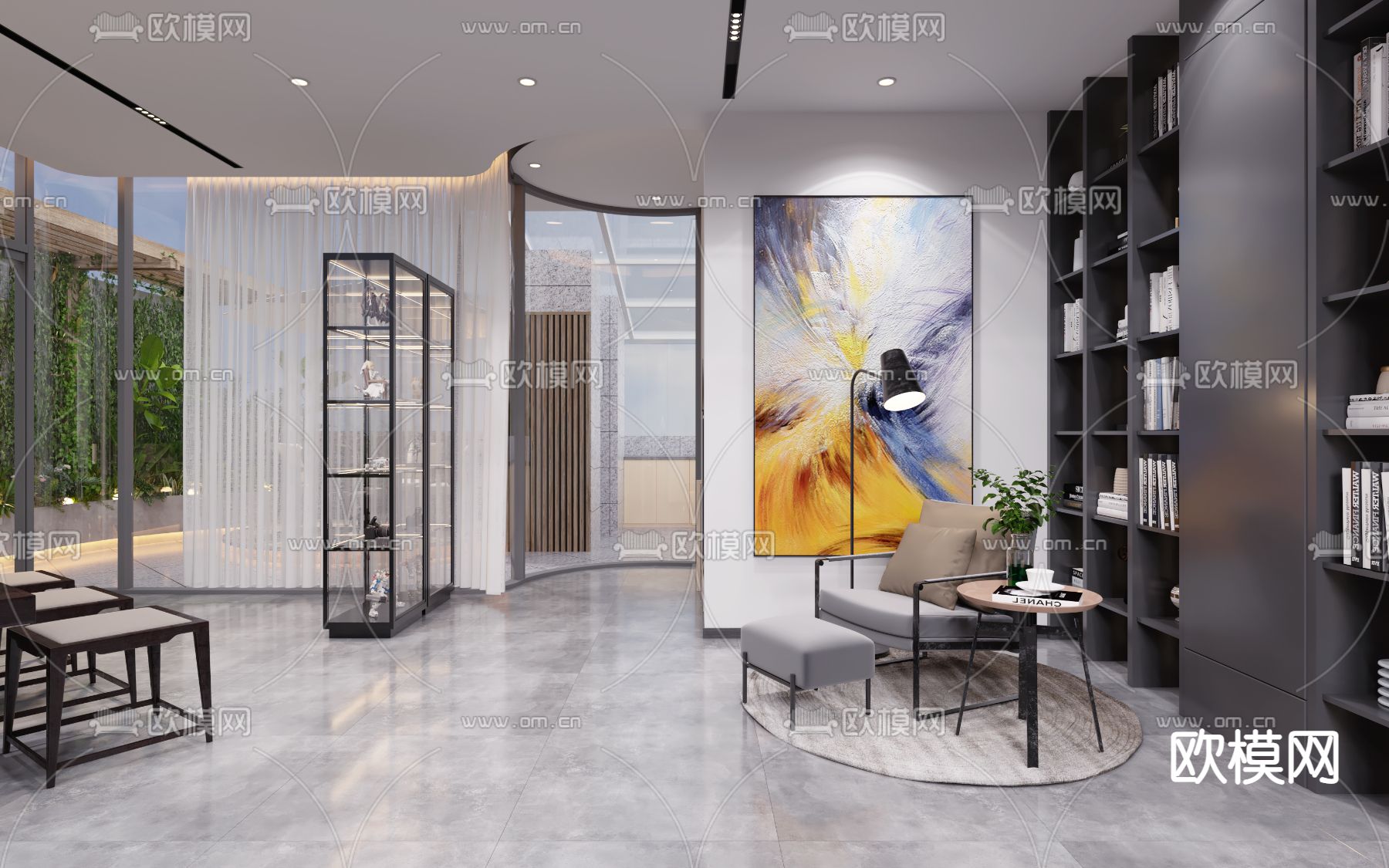 现代露台花园书房3d模型下载（渲染图2）