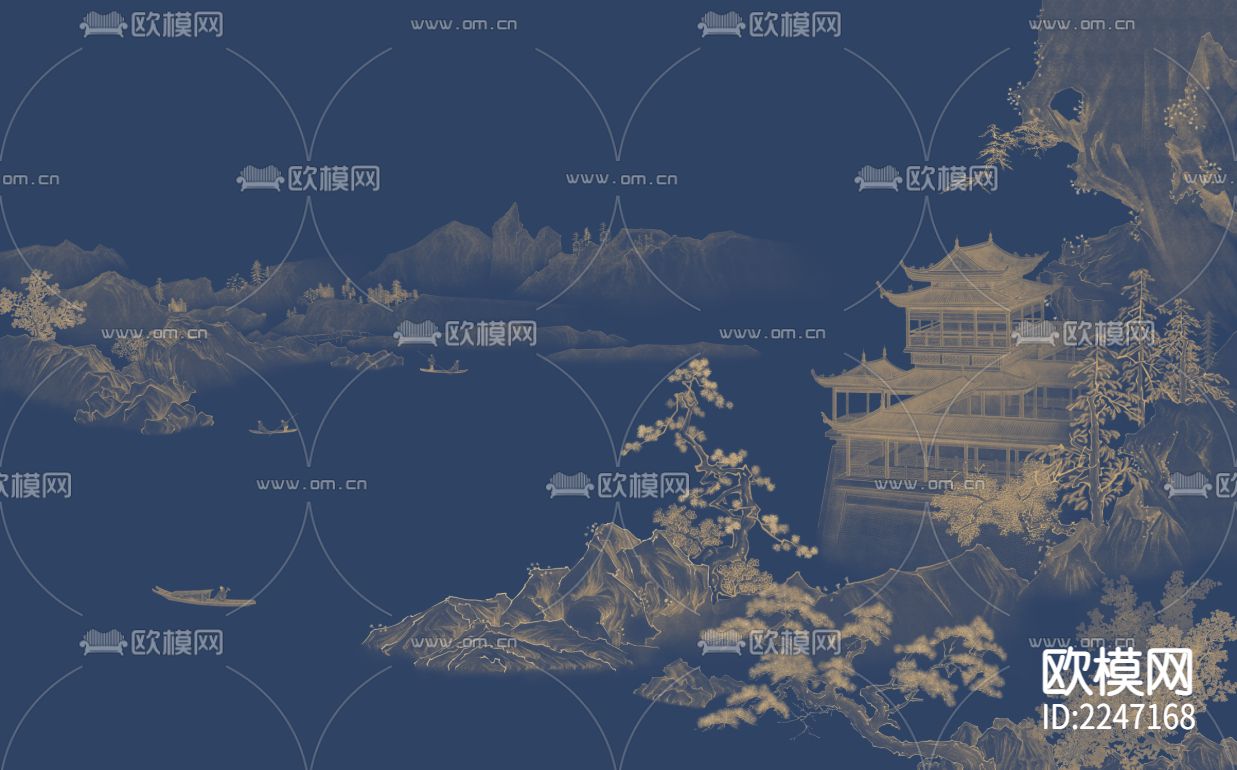 中式古典壁画墙布下载（渲染图8）