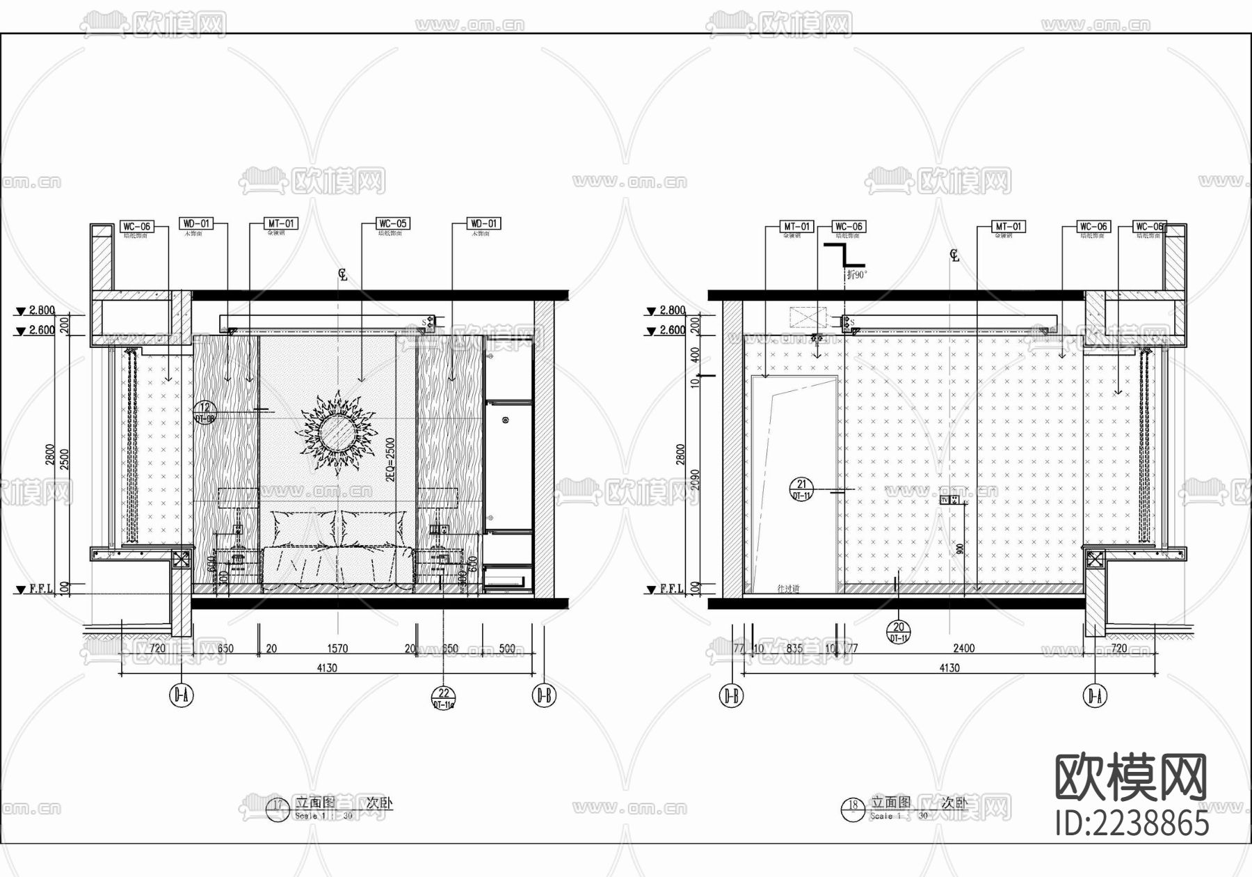 130㎡三居室家装样板房CAD平立面施工图  私宅 大平层下载（渲染图7）