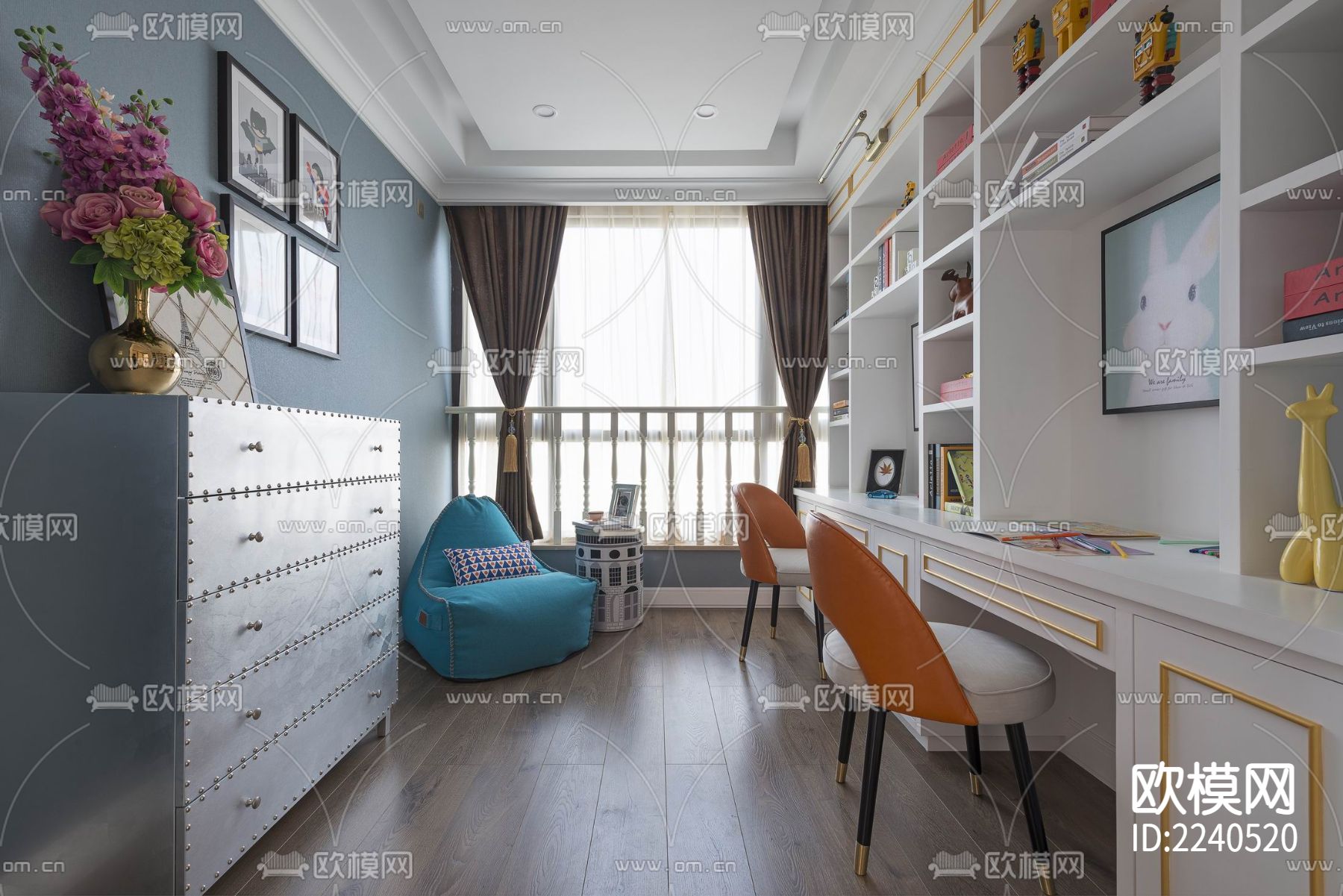 300㎡美式轻奢别墅CAD平立面施工图+实景照 私宅 豪宅下载（渲染图1）