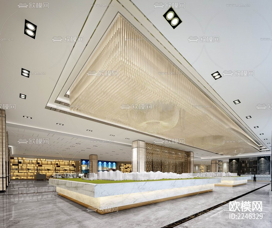 1500㎡售楼处CAD施工图+效果图 销售中心 售楼部 售楼-免费3dmax模型库-欧模网