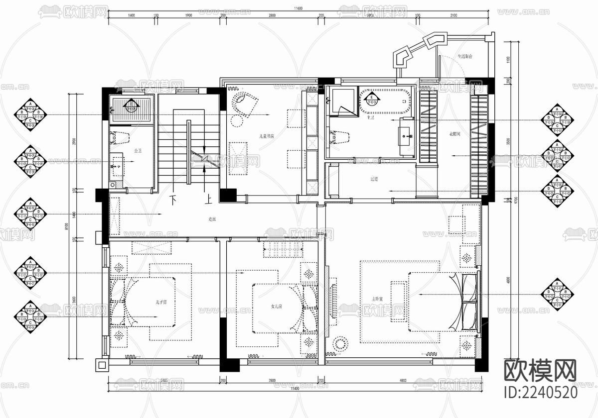 300㎡美式轻奢别墅CAD平立面施工图+实景照 私宅 豪宅下载（渲染图6）