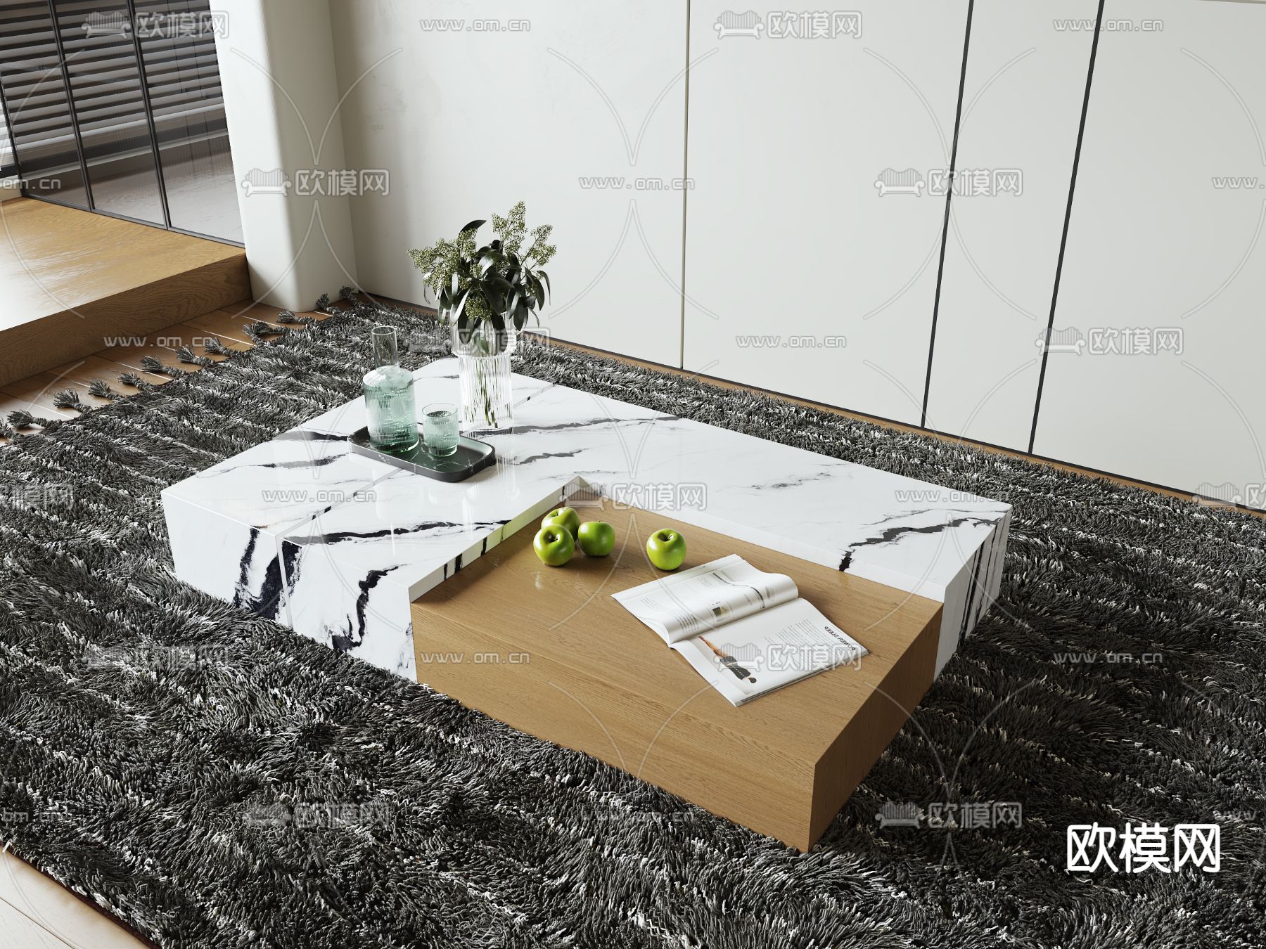 现代大理石拼接茶几3d模型下载