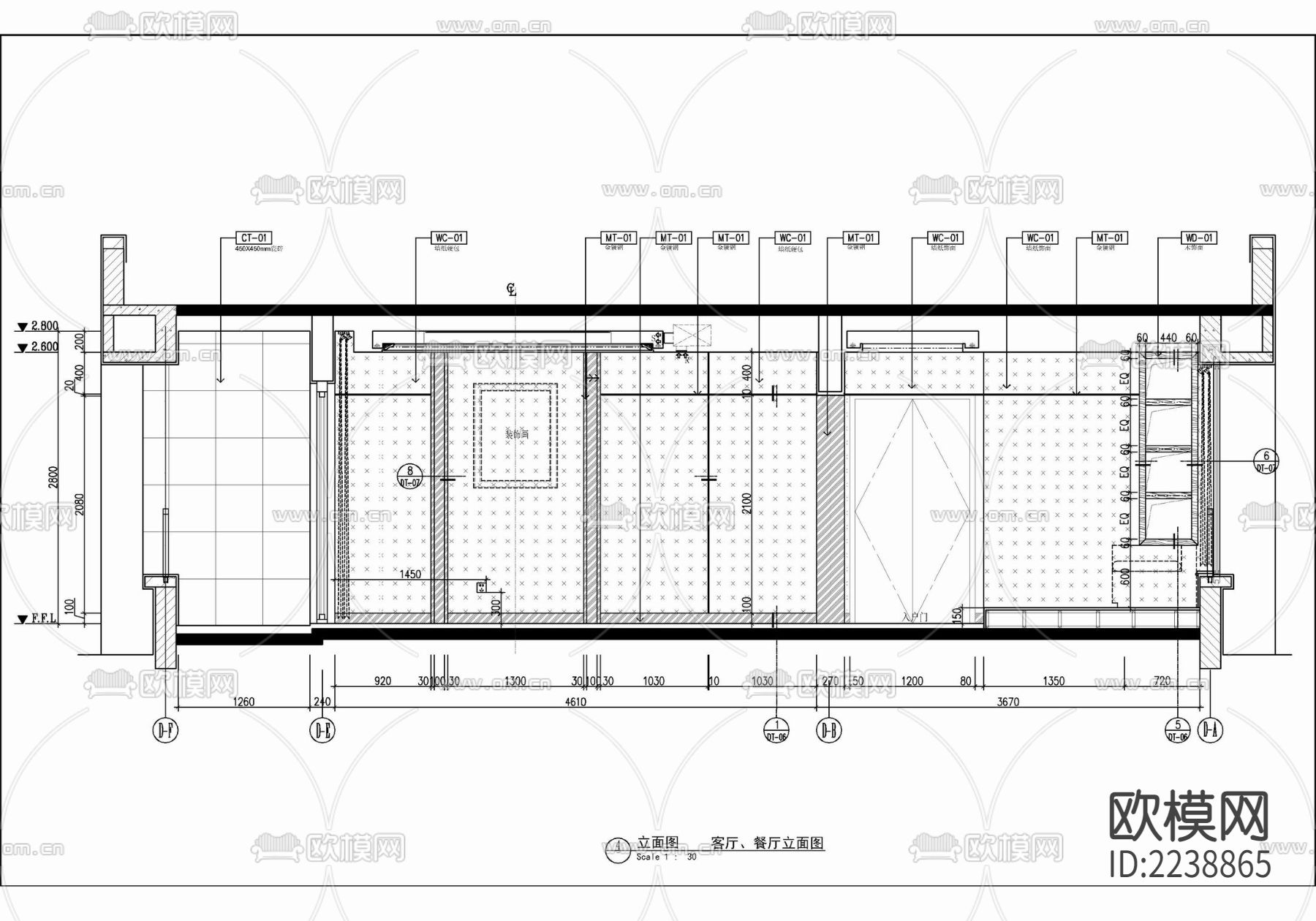 130㎡三居室家装样板房CAD平立面施工图  私宅 大平层下载（渲染图8）