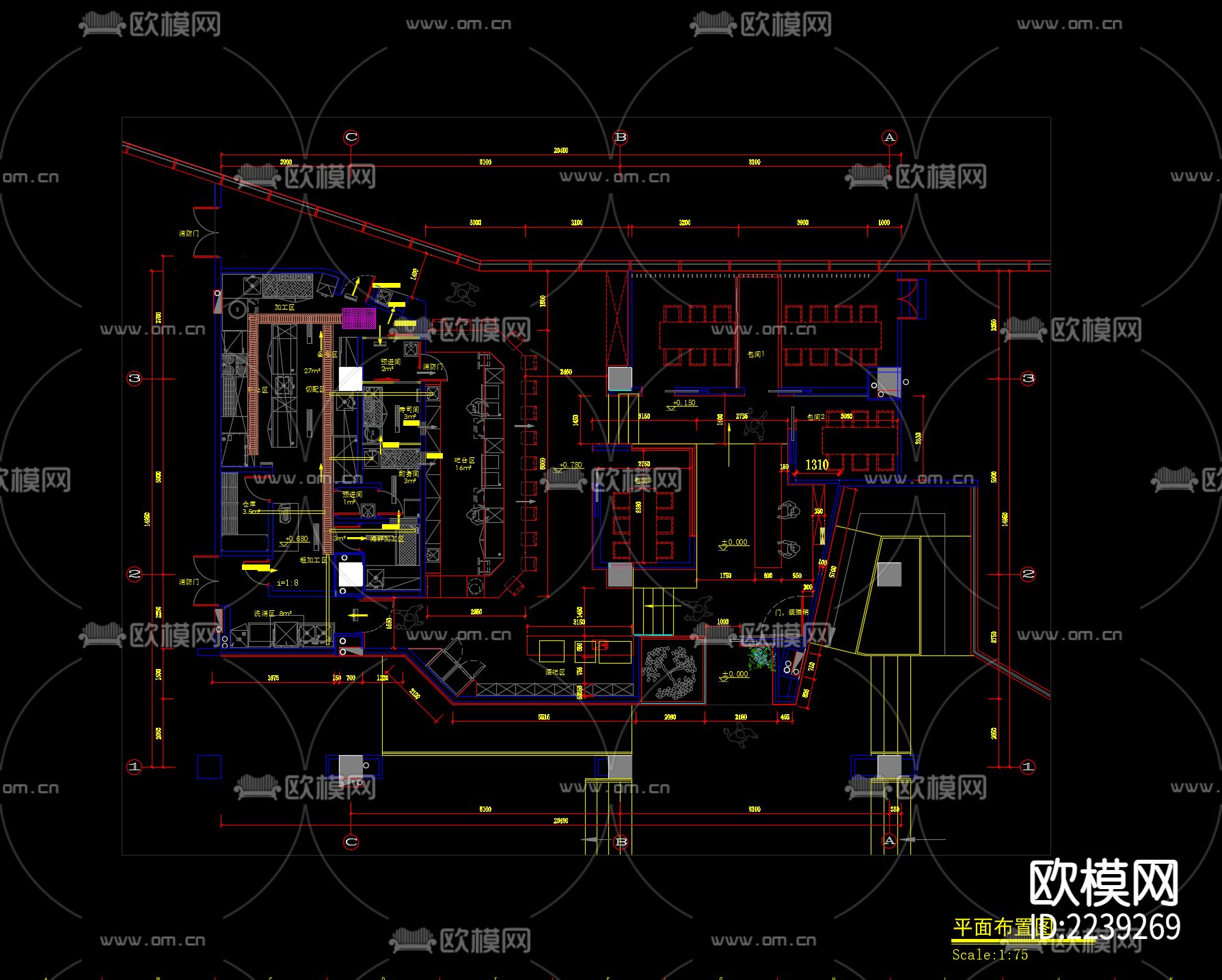 日料店施工图 效果图下载（渲染图5）