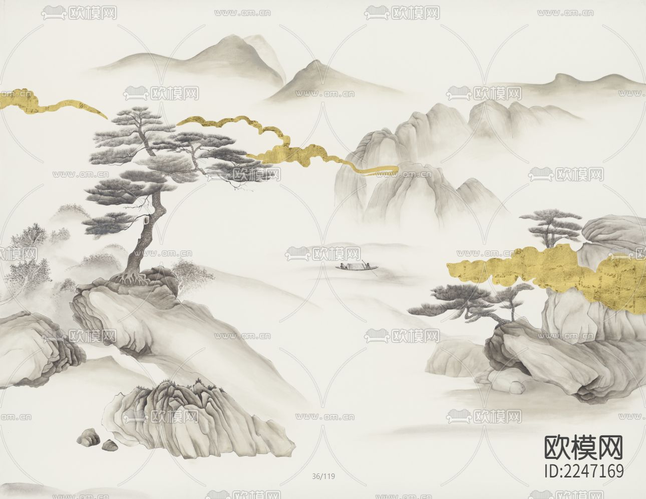 新中式古典壁画墙布下载（渲染图7）