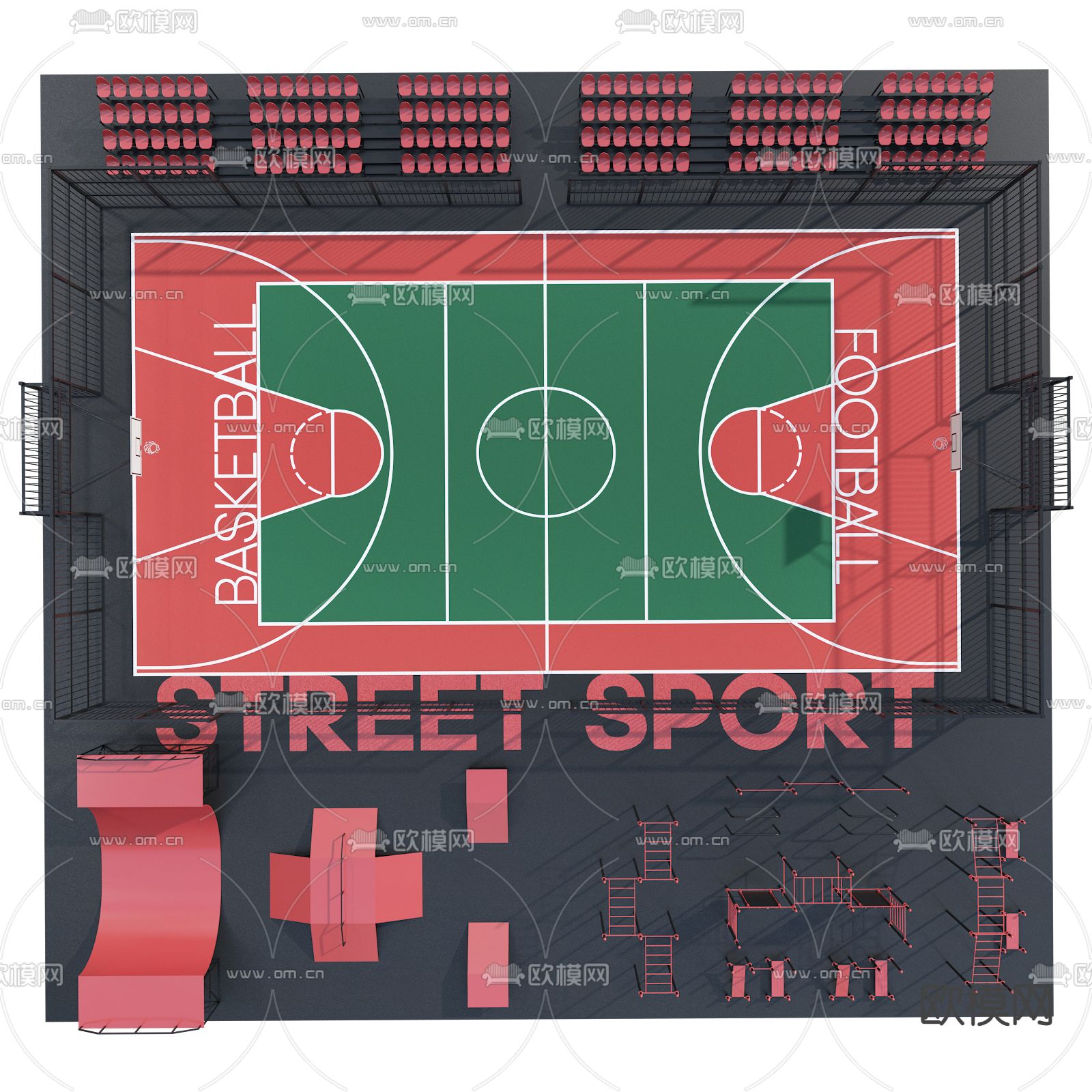 现代篮球场运动场3d模型下载（渲染图4）