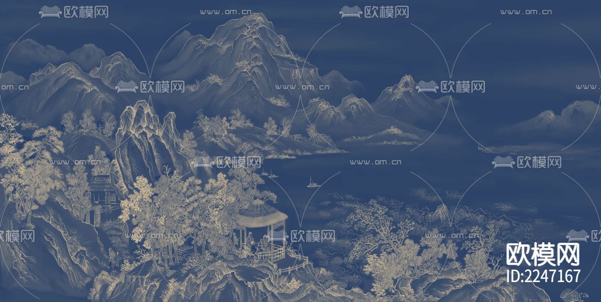 中式古典壁画墙布下载（渲染图10）