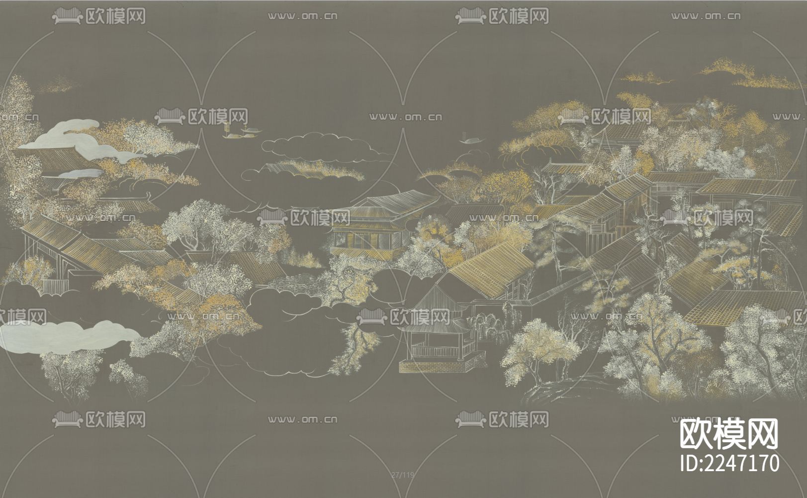 新中式古典壁画墙布下载（渲染图9）