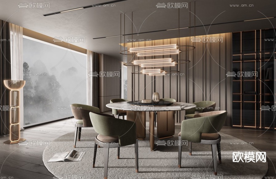 Minotti米洛提 现代高级灰餐厅3d模型下载