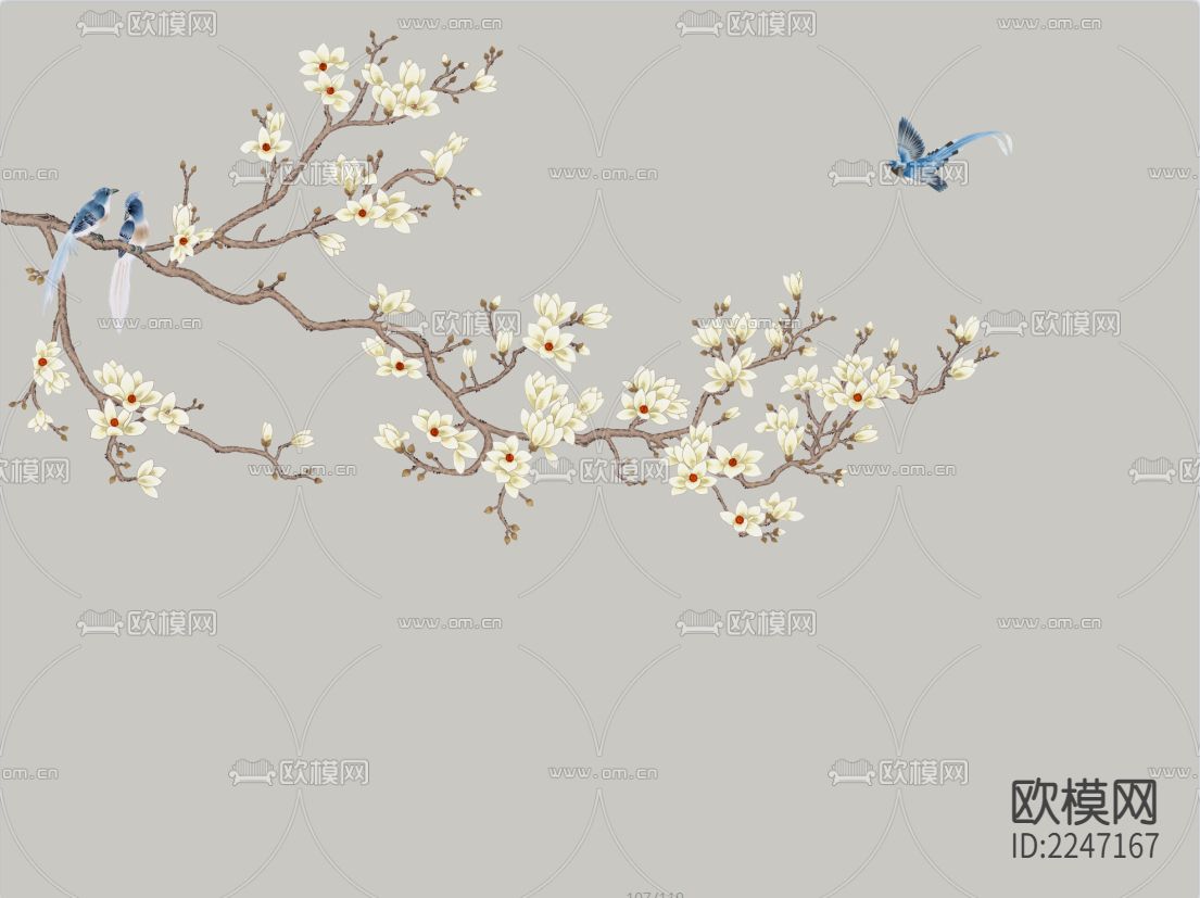 中式古典壁画墙布下载（渲染图1）