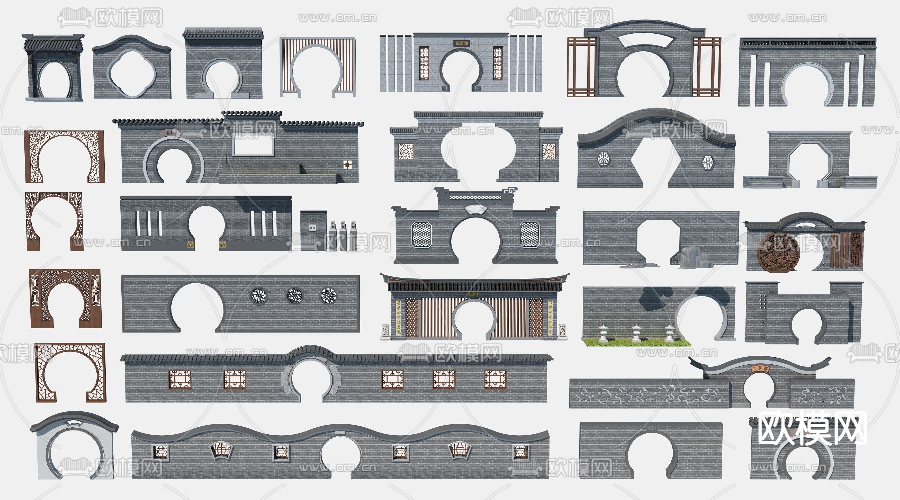 新中式月亮门建筑构件3d模型下载