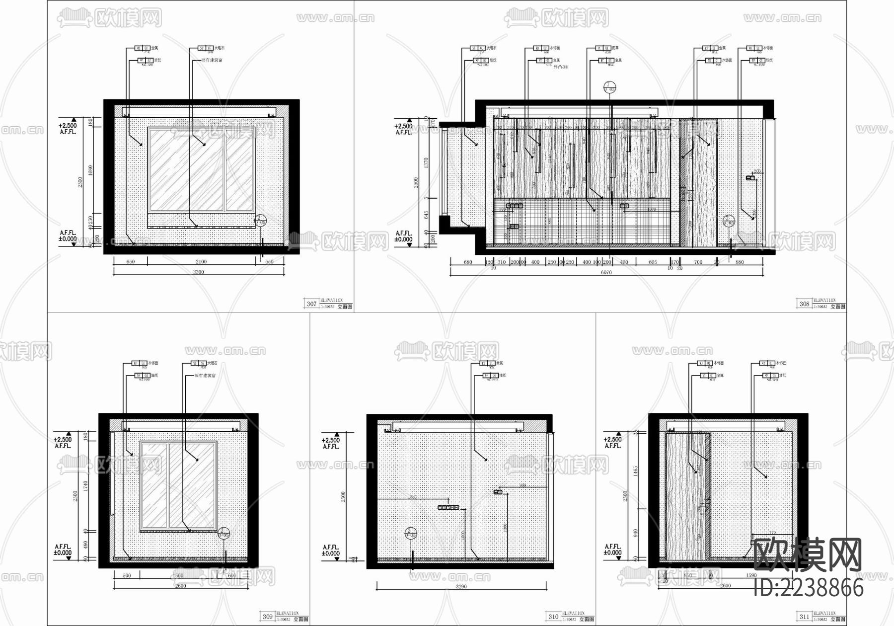 110㎡三居室家装样板房CAD施工图  私宅 平层 家装下载（渲染图6）