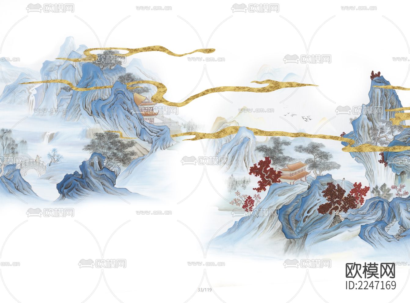 新中式古典壁画墙布下载（渲染图6）